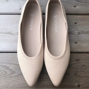 Women's 9 Vivaia Aria Cream Knit Ballet Flats Shoes Pointed Toe Washable Vegan